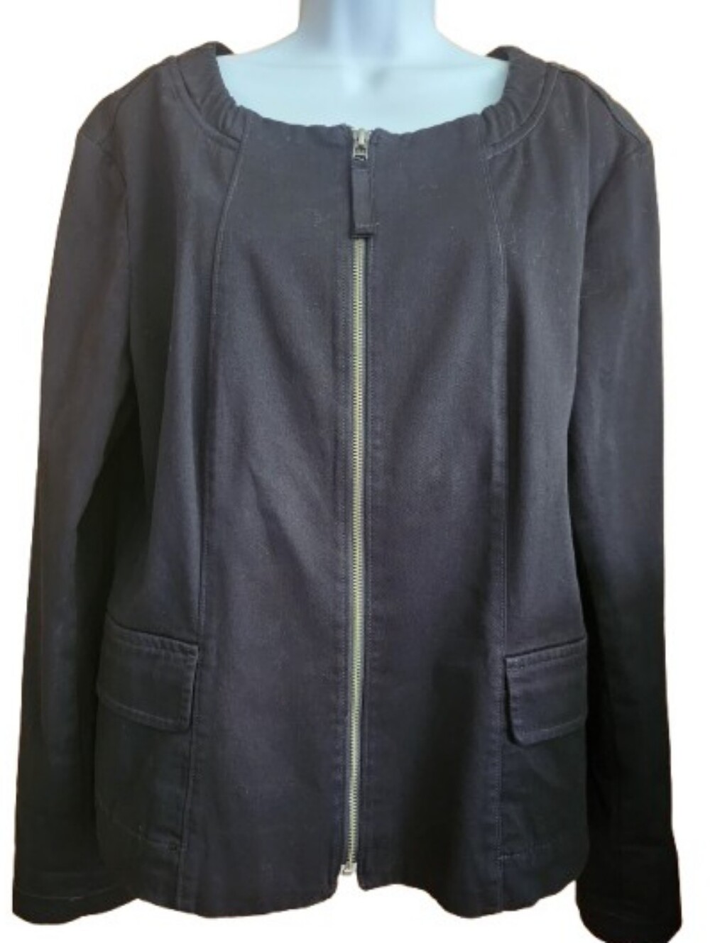 LOFT Black Zip-Front Utility Jacket Cotton Size XL